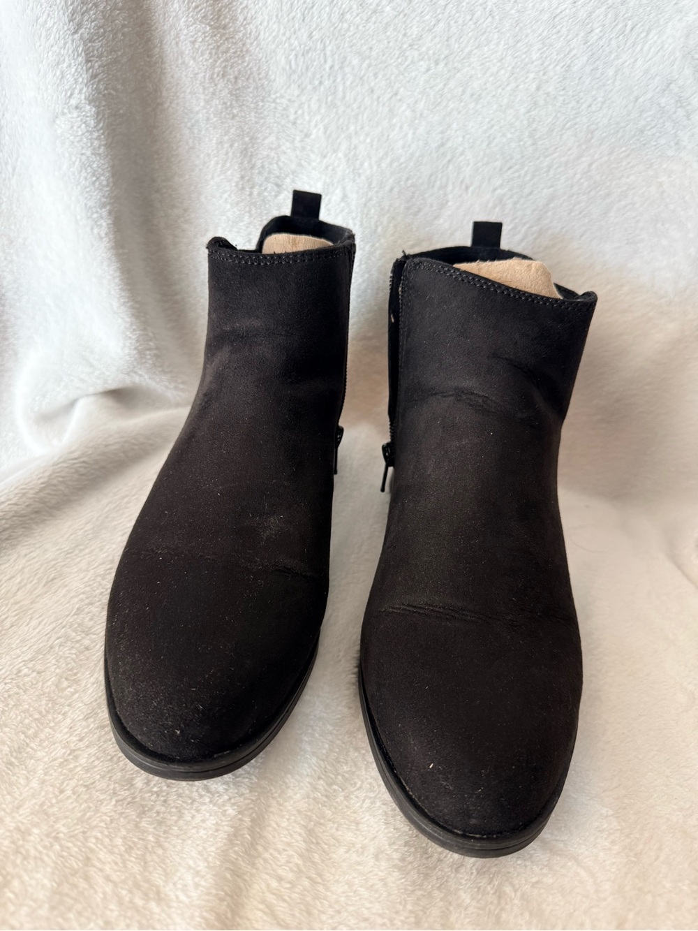 SO Black Suede Ankle Booties with Side Zip
